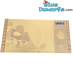 Smurfen - 1 Gouden / Golden ticket - Luilaksmurf met paddestoel  - Serie 2 - Cartoon Kingdom - 7,5x 15 cm