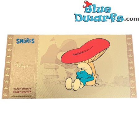 Smurf Golden tickets - 1 piece - Lazy smurf - Serie 2 - Cartoon Kingdom - 7,5x 15 cm