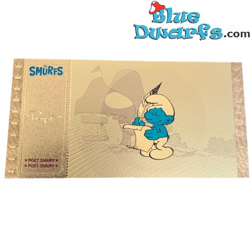 1 biglietto d'Oro /  Golden Ticket - Puffo Poeta - I puffi - Cartoon Kingdom - 7,5x 15 cm