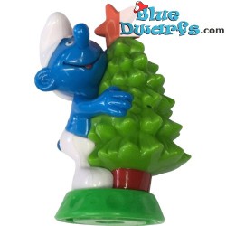 Smurf met kerstboom  - Snoepdop -  (BIP Holland, +/- 8cm)