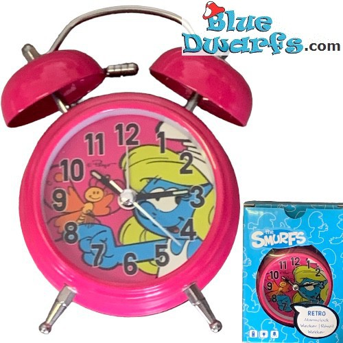 Smurfette with butterfly - Pink alarm clock - 7cm