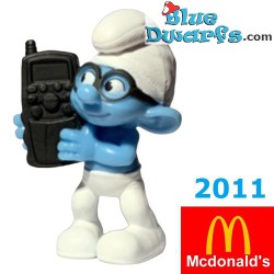 Brilsmurf met telefoon -  Speelfiguurtje - Mc Donalds Happy Meal - 2011 - 8cm