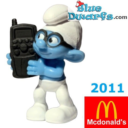 Brilsmurf met telefoon -  Speelfiguurtje - Mc Donalds Happy Meal - 2011 - 8cm