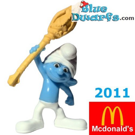 Tontolone puffo - bastone giallo - Figura di puffo - Mc Donalds Happy Meal - 2011 - 8cm