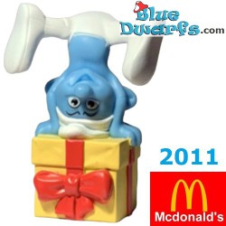 Puffo Giocherellone con presente - Figura di puffo - Mc Donalds Happy Meal - 2011 - 8cm