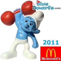 Potige Smurf als gewichtheffer -  Speelfiguurtje - Mc Donalds Happy Meal - 2011 - 8cm