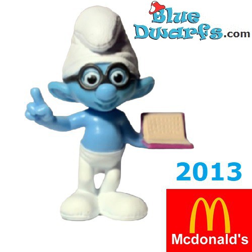 Brainy Smurf with Book- Movie Figurine toy - Mc Donalds Happy Meal - 2013 - 8cm