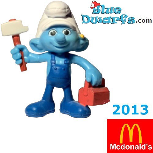Handy smurf with hammer - Movie Figurine toy - Mc Donalds Happy Meal - 2013 - 8cm