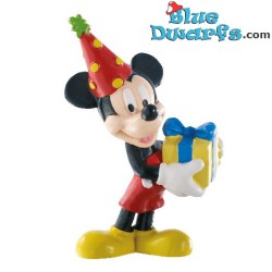 Mickey Mouse met cadeau / verjaardag - Disney Speelfiguurtje - Bullyland - 7cm