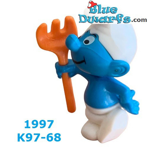 Pitufo labrador con rastrillo - Jardineros - Ferrero Kinder Suprise 1997 - 5cm