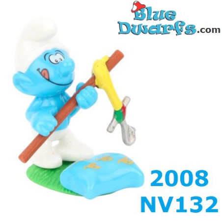 Fishing Smurf with pillow - Kinder Suprise 2008 - 4cm