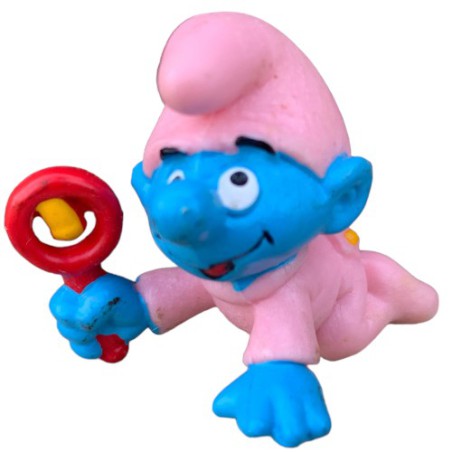 20202: Babysmurf met roze rammelaar  - lichtblauwe huid -  - Schleich - 5,5cm