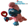 20202: Babysmurf smurifn met roze rammelaar  - kleine gele bel -  Schleich - 4cm
