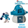 Hefty smurf with blue smurf house - Ferrero Kinder Suprise 2016 - 7cm