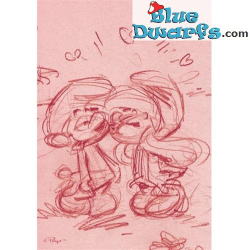 Tarjeta postal: Pitufo y pitufina LOVE (15 x 10,5 cm)