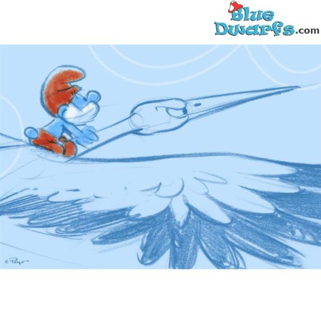 Postcard: Papa smurf with stork SKETCHED (15 x 10,5 cm)