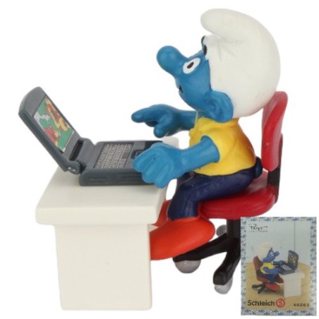 40263: Smurf with laptop  - PEYO CREATIONS -  (Super Smurf/ MIB) - Schleich - 5,5cm