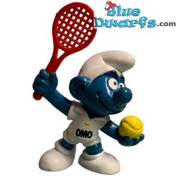 20093: Pitufo jugador de tenis  - Pitufo promocional OMO - raqueta roja - Schleich - 5,5cm