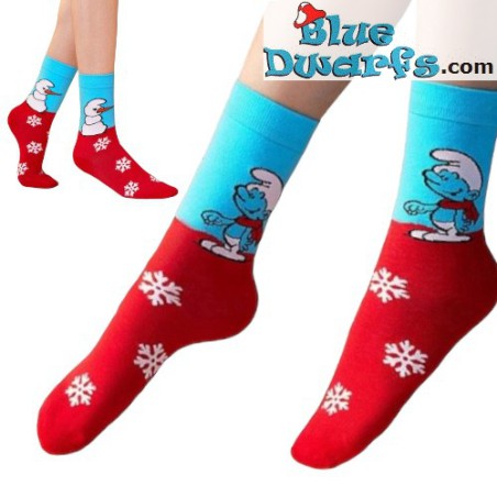 Christmas woman smurf socks - 1 Pair - Smurf with scarf - one-size - adults