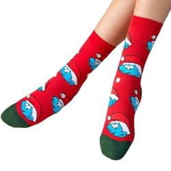Christmas woman smurf socks - 1 Pair - Smurf santa claus pattern - one-size - adults