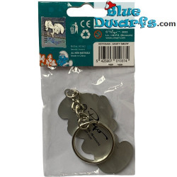Hippe smurf met bloem - Smurfen sleutelhanger metaal - 6cm