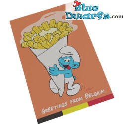 Puffo magnete -  Puffo con patatine - Greetings from Belgium - The Smurfs - 8x5cm