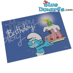 Schtroumpf aimant - Schtroumpf avec Gâteau d'anniversaire - The Smurfs - Happy Birthday - 8x5cm