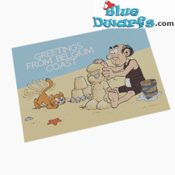 Imán- Los Pitufos - Gargamella y Azrael - The Smurfs - Greetings from Belgium coast - 8x5cm