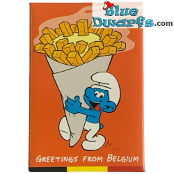 Schlumpf Magnet - Pommes Frites Schlumpf - Greetings from Belgium - The Smurfs - 8x5cm