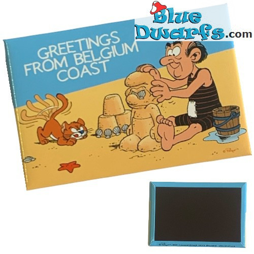 Imán- Los Pitufos - Gargamella y Azrael - The Smurfs - Greetings from Belgium coast - 8x5cm