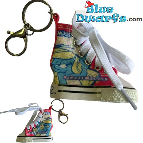 Pitufina - Llavero de Zapato Pitufo - Flower Power - Rosa - Lona - 7,5 cm