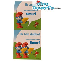 2x smurf sticker - Albert Heijn - Ik zoek .../ Ik heb dubbel - 2008 - 10x10cm
