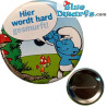Smurfen button - Potige smurf met halter Albert Heijn Supermarkt 2008 - 5,5cm