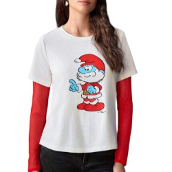 Smurfen T-shirt - Dames - Grote smurf als kerstman - Maat L