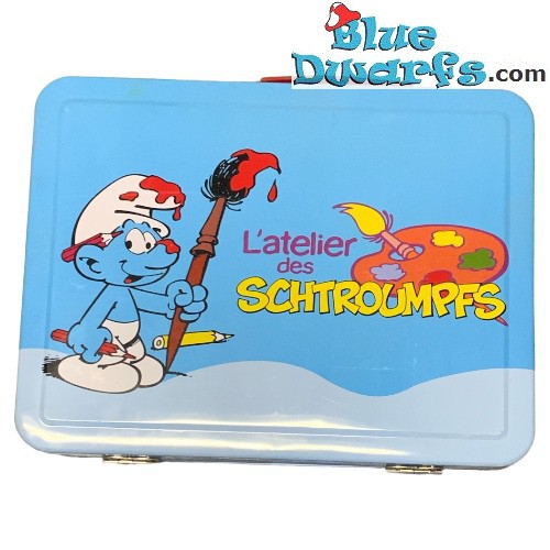 1 x Schlumpf Produkt - Smurf metal box - L'atelier des schtroumpfs - 27x20cm