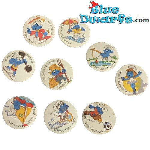 10x Chapa de los pitufos - 1983 - Les schtroumpfs - 3,5cm