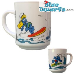 Vintage Smurf mug - Smurfette and smurf surfing - Ceramic - +/-7x9cm