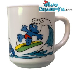 Vintage Smurf mug - Smurfette and smurf surfing - Ceramic - +/-7x9cm