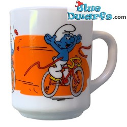 Vintage Smurf mug - Cycling smurfs - Ceramic - +/-7x9cm