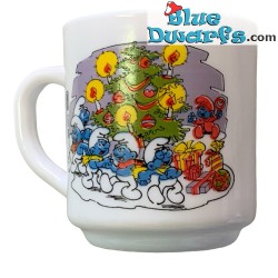 Vintage Smurf mug - Smurfs around the christmas tree and snowman - Ceramic - +/-7x9cm
