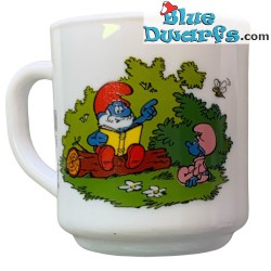Vintage Smurf mug - Papa smurf reads a book for baby smurf - Ceramic - +/-7x9cm