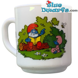 Vintage Smurf mug - Papa smurf reads a book for baby smurf - Ceramic - +/-7x9cm