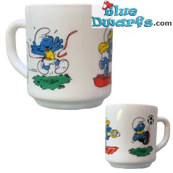 Vintage Smurf mug - Victory smurf / Tennis smurfette and socceer smurf- Ceramic - +/-7x9cm