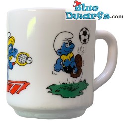 Vintage Smurf mug - Victory smurf / Tennis smurfette and socceer smurf- Ceramic - +/-7x9cm