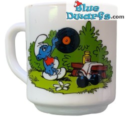 Vintage Smurf mug - Discus throw smurf - Ceramic - +/-7x9cm