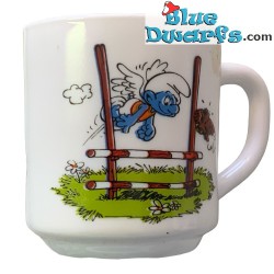 Vintage Smurf mug - Discus throw smurf - Ceramic - +/-7x9cm
