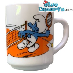 Vintage Smurf mug - Tennis playing smurfs - Ceramic - +/-7x9cm