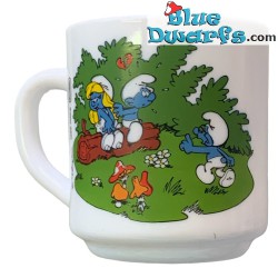 Vintage Smurf mug - Smurfette in love on treetrunk - Ceramic - +/-7x9cm