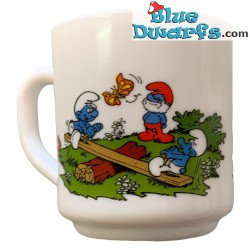 Vintage Smurf mug - Smurfs on seesaw - Ceramic - +/-7x9cm