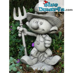 Puffo contadino con rastrello - Statua da giardino in ghisa - 42x35x24  cm / 13 kilo